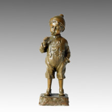 Kids Bronze Sculpture Smoking Boy Decor Brass Statue TPE-284